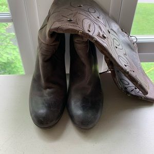 Tall embellished slip on chocolate brown boots